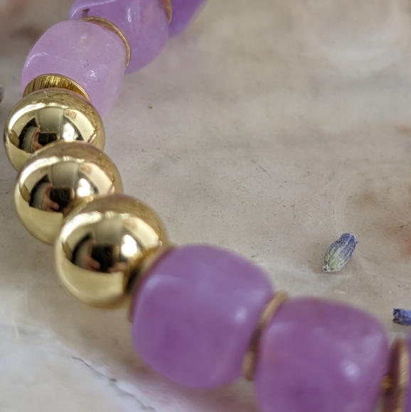 Natural Purple Morganite And Gold Ball Bead Bracelet - Picture 5 of 6